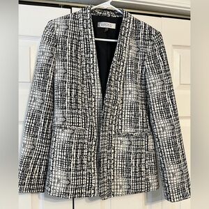 Kasper Black White Crackle Print Woven Collarless Blazer Jacket Women’s Size 4